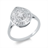 Ring 14 kt WG, 1 Tropfen 0,15 ct, F-vsi, 52 Trap. 0,47 ct, F-vsi