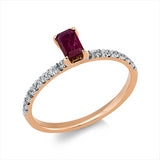 Ring 18 kt RG, Fassung rhodiniert, 14 Brill. 0,13 ct, F-si, 1 Rubin 0,29 ct rot