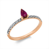 Ring 18 kt RG, Fassung rhodiniert, 14 Brill. 0,12 ct, F-si, 1 Rubin 0,31 ct rot