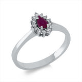 Ring 18 kt WG, 13 Brill. 0,12 ct, F-si, 1 Rubin 0,27 ct rot