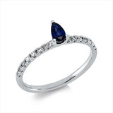 Ring 18 kt WG, 14 Brill. 0,16 ct, F-si, 1 Saphir 0,27 ct blau