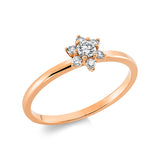 Ring 18 kt RG, 1 Brill. 0,12 ct, W-si, 6 Brill. 0,11 ct, W-si