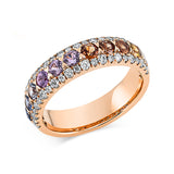 Ring 18 kt RG, 46 Brill. 0,52 ct, W-si, 11 Saphire 1,26 ct fancy