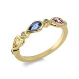 Ring 14 kt GG, 4 Brill. 0,04 ct, TW-si, 3 Saphire 0,87 ct multicolor