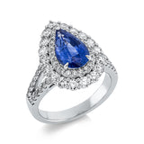 Ring 18 kt WG, 18 Brill. 0,92 ct, TW-si, 48 Brill. 0,44 ct, TW-si, 1 Saphir 2,34 ct blau