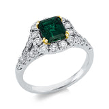 Ring 18 kt WG+GG, 28 Brill. 0,81 ct, W-pi, 1 Smaragd 1,13 ct grün