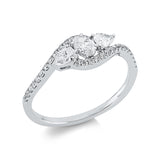 Ring 18 kt WG, 2 Tropfen 0,23 ct, TW-vsi, 1 Oval 0,15 ct, TW-vsi, 30 Brill. 0,17 ct, TW-si