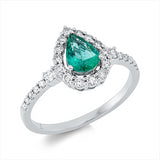 Ring 18 kt WG, 2 Brill. 0,08 ct, TW-si, 24 Brill. 0,38 ct, TW-si, 1 Smaragd 0,48 ct grün