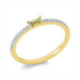 Ring 18 kt GG, Fassung rhodiniert, 20 Brill. 0,09 ct, TW-si, 1 Peridot 0,14 ct grün
