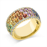 Ring 18 kt GG, 50 Brill. 0,61 ct, W-si, 31 Saphire 3,37 ct fancy
