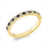 Ring 18 kt GG, 8 Brill. 0,14 ct, W-si, 9 Saphire 0,20 ct blau