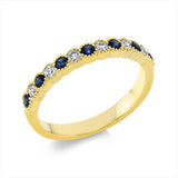 Ring 18 kt GG, 6 Brill. 0,19 ct, W-si, 7 Saphire 0,27 ct blau