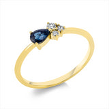 Ring 18 kt GG, 3 Brill. 0,08 ct, W-si, 1 Saphir 0,38 ct blau