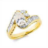 Ring 18 kt GG, 29 Fant-Schl. 0,45 ct, TW-si, 1 Tropfen 1,01 ct, gelb