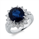 Ring 900 Pt Platin, 16 Fant-Schl. 1,54 ct, TW-si, 1 Saphir 6,85 ct blau