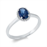 Ring 18 kt WG, 20 Brill. 0,06 ct, TW-si, 1 Saphir 1,00 ct blau