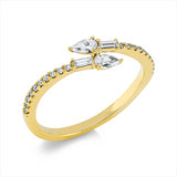 Ring 18 kt GG, 2 Bag. 0,07 ct, TW-si, 2 Tropfen 0,20 ct, TW-si, 20 Brill. 0,09 ct, TW-si