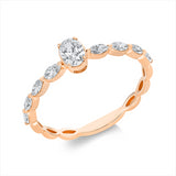 Ring 18 kt RG, 1 Oval 0,24 ct, TW-si, 8 Nav. 0,28 ct, TW-si