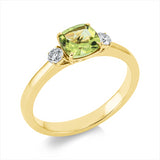 Ring 18 kt GG, 2 Brill. 0,16 ct, TW-si, 1 Peridot 0,98 ct grün