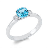 Ring 18 kt WG, 2 Brill. 0,16 ct, TW-si, 1 Topas 1,19 ct Swiss blue