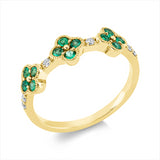 Ring 18 kt GG, 6 Brill. 0,09 ct, TW-si, 12 Smaragde 0,28 ct grün