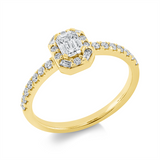 Ring 18 kt GG, 4 Bag. 0,06 ct, TW-si, 1 Sm.schliff 0,39 ct, TW-si, 20 Brill. 0,25 ct, TW-si