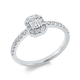 Ring 18 kt WG, 4 Bag. 0,07 ct, TW-si, 1 Sm.schliff 0,40 ct, TW-si, 20 Brill. 0,24 ct, TW-si