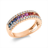 Ring 18 kt RG, 42 Brill. 0,44 ct, TW-si, 13 Saphire 0,87 ct fancy