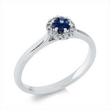 Ring 18 kt WG, 13 Brill. 0,07 ct, TW-si, 1 Saphir 0,26 ct blau