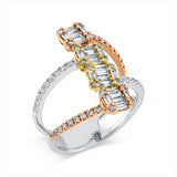 Ring 18 kt WG+GG+RG, 24 Bag. 0,44 ct, TW-vsi/si, 52 Brill. 0,37 ct, TW-vsi/si