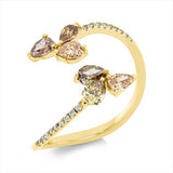 Ring 18 kt GG, 18 Brill. 0,07 ct, TW-si, 6 Tropfen 0,80 ct, braun