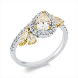 Ring 18 kt WG+GG, 37 Brill. 0,29 ct, TW-si, 3 Fant-Schl. 0,52 ct, gelb, 1 Tropfen 0,76 ct, gelb