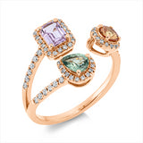 Ring 18 kt RG, 70 Brill. 0,27 ct, TW-si, 3 Saphire 1,32 ct multicolor