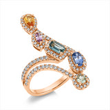 Ring 18 kt RG, 124 Brill. 0,57 ct, TW-si, 5 Saphire 1,14 ct multicolor