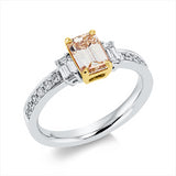 Ring 18 kt WG+GG+PT95, GIA, 2 Sm.schliff 0,33 ct, TW-vsi, 1 Sm.schliff 1,00 ct, gelb-vvs, 12 Brill. 0,17 ct, TW-vsi