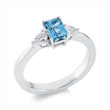Ring 18 kt WG, 2 Tropfen 0,22 ct, TW-vsi, 1 Aquamarin 0,86 ct blau
