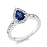 Ring 18 kt WG, 28 Brill. 0,46 ct, TW-si, 1 Saphir 0,78 ct blau
