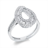 Ring 18 kt WG, 22 Trap. 0,30 ct, F-vsi, 10 Bag. 0,09 ct, F-vsi, 88 Brill. 0,47 ct, F-si