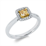 Ring 18 kt WG+GG, 20 Brill. 0,11 ct, TW-si, 1 Cushion 0,40 ct, gelb