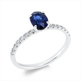 Ring 18 kt WG, 14 Brill. 0,16 ct, F-si, 1 Saphir 0,87 ct blau