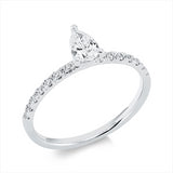 Ring 18 kt WG, 1 Tropfen 0,35 ct, F-vsi/si, 14 Brill. 0,14 ct, F-si