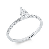 Ring 18 kt WG, 1 Tropfen 0,32 ct, F-vsi, 14 Brill. 0,15 ct, F-si