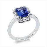 Ring 14 kt WG, 6 Bag. 0,23 ct, TW-vsi, 12 Brill. 0,09 ct, W-vsi, 1 Tansanit 1,86 ct blau