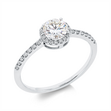 Ring 18 kt WG, 1 Brill. 0,56 ct, TW-vsi, 32 Brill. 0,14 ct, TW-vsi