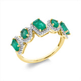 Ring 18 kt GG, Fassung rhodiniert, 82 Brill. 0,23 ct, TW-pi, 2 Smaragde 0,37 ct grün, 3 Smaragde 0,90 ct grün