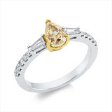 Ring 18 kt WG+GG, GIA2191332084, 2 Trap. 0,13 ct, TW-si, 1 Tropfen 1,00 ct, gelb-si2, 10 Brill. 0,21 ct