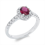 Ring 18 kt WG, 24 Brill. 0,43 ct, TW-si, 1 Rubin 0,82 ct rot