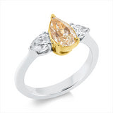 Ring 18 kt WG+GG, GIA 6465931920, 1 Tropfen 1,17 ct, gelb-vsi, 2 Tropfen 0,47 ct, TW-vsi