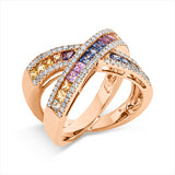 Ring 18 kt RG, 92 Brill. 0,46 ct, F-vsi, 23 Saphire 1,53 ct multicolor