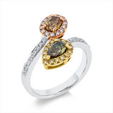 Ring 18 kt ,16 Brill. 0,19 ct, TW-si, 14 Brill. 0,12ct, pink, 2 Fant-Schl. 1,04ct, fancy,15 Brill. 0,14ct, gelb
